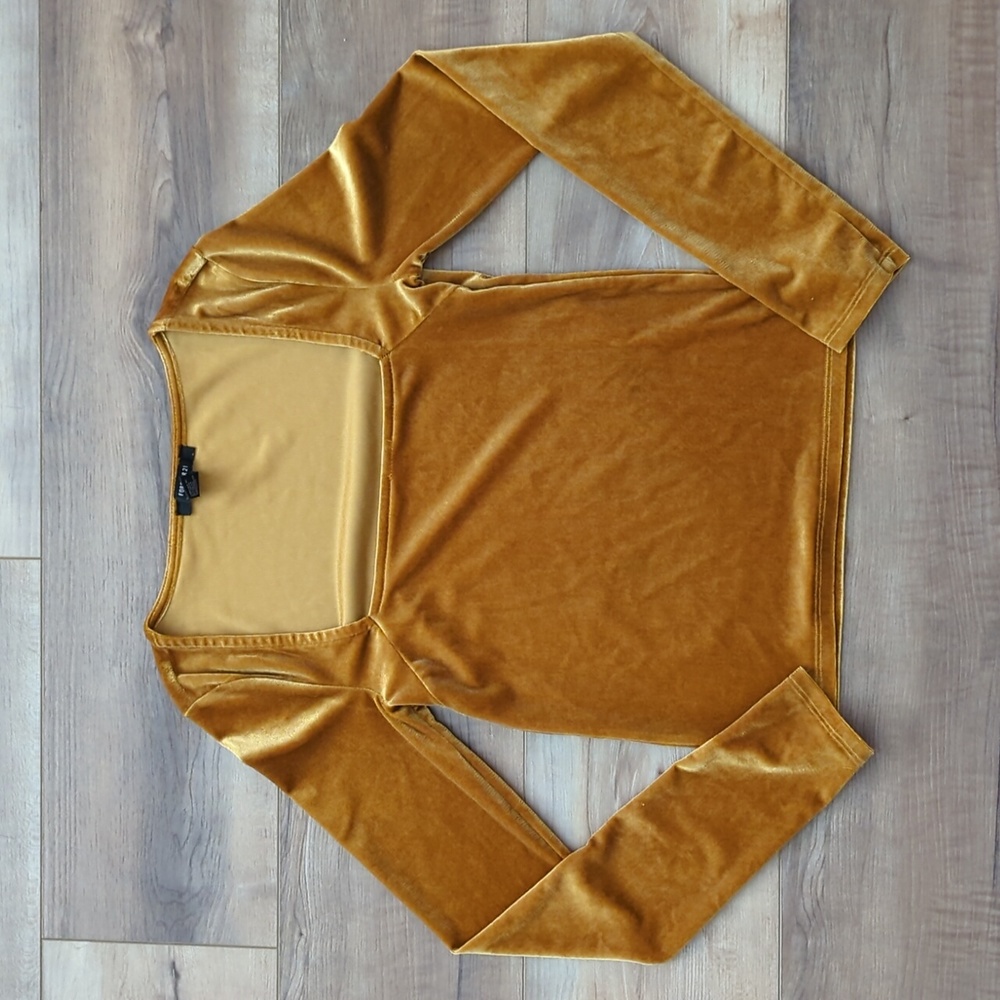 Forever 21 Mustard/Gold Velour Square Neck Top